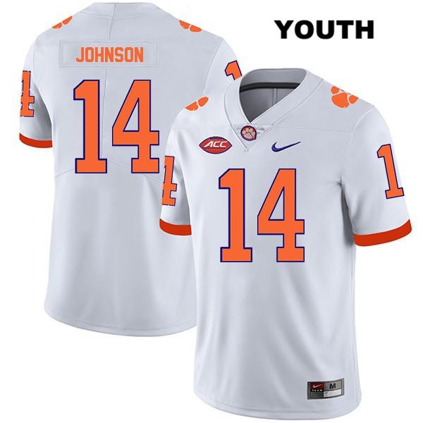 Youth Clemson Tigers #14 Denzel Johnson Stitched White Legend Authentic Nike NCAA College Football Jersey FND1546FY